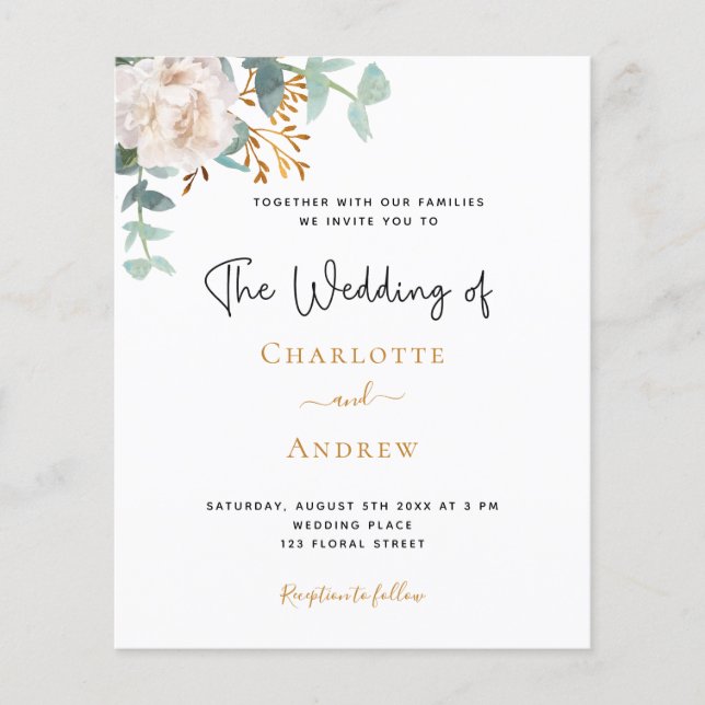 Budget eucalyptus greenery white floral wedding (Front)