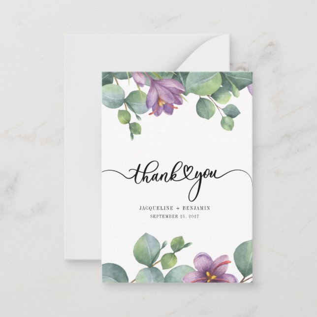 Budget Eucalyptus Hand-Lettered Wedding Thank You Card (Front)