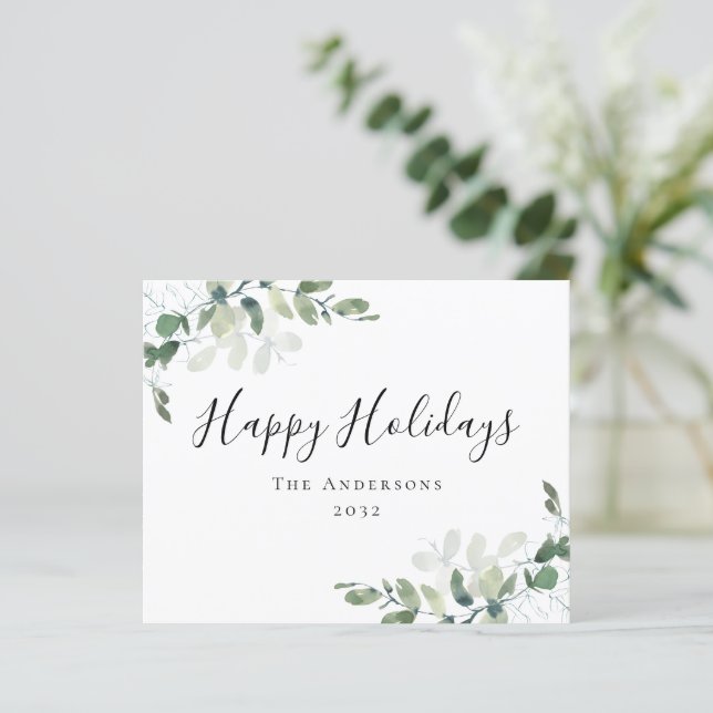 BUDGET Eucalyptus Happy Holidays Holiday Card (Standing Front)