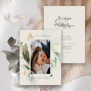 Budget Eucalyptus Ivory Wedding Photo Invitation