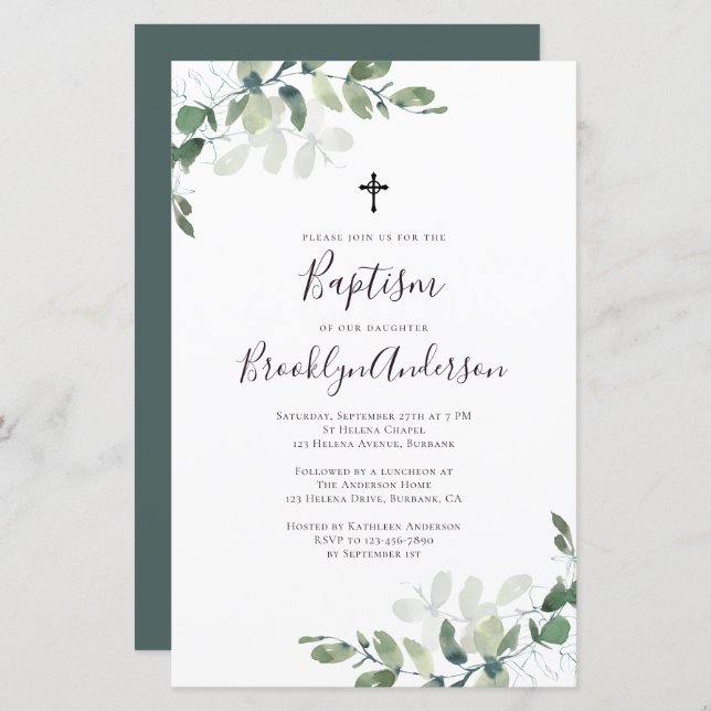 BUDGET Eucalyptus Large Baptism Invitation (Front/Back)