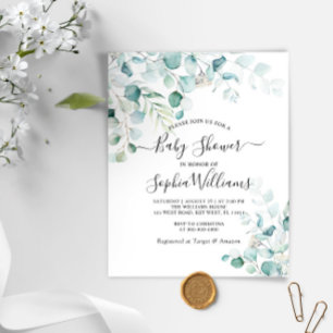 Budget Eucalyptus Leaves Baby Shower Invitation