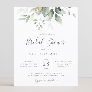 Budget Eucalyptus Leaves Bridal Shower Invitation