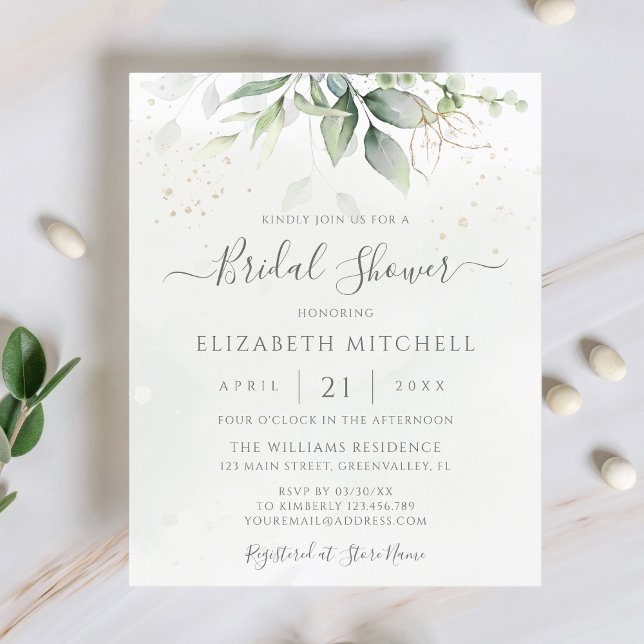 Budget Eucalyptus Leaves Bridal Shower Invitation (Creator Uploaded)