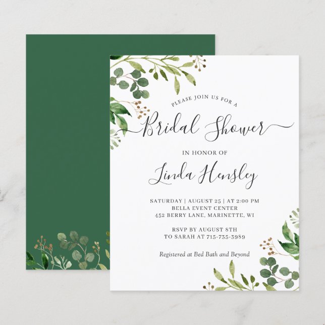 Budget Eucalyptus Leaves Bridal Shower Invitations (Front/Back)