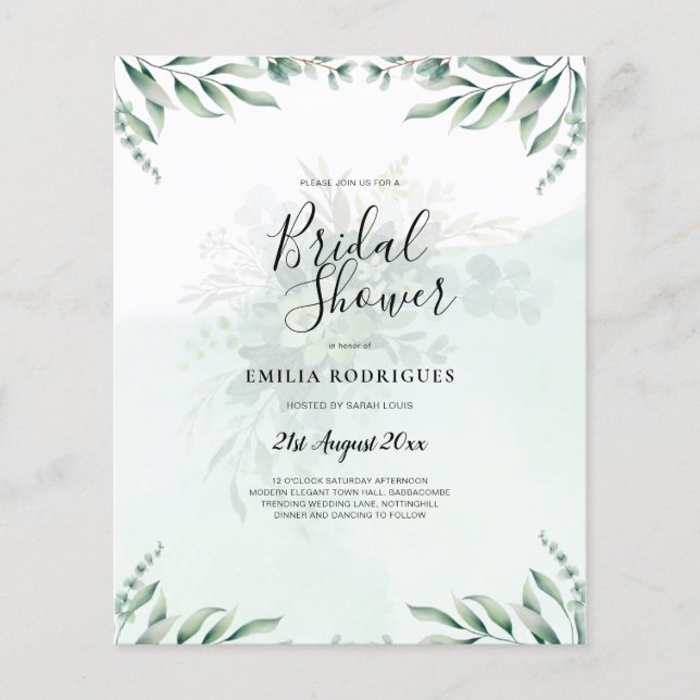 Budget Eucalyptus Leaves Greenery Wedding QR CODE Flyer (Front)