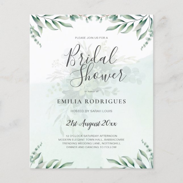 Budget Eucalyptus Leaves Greenery Wedding QR CODE Flyer (Front)