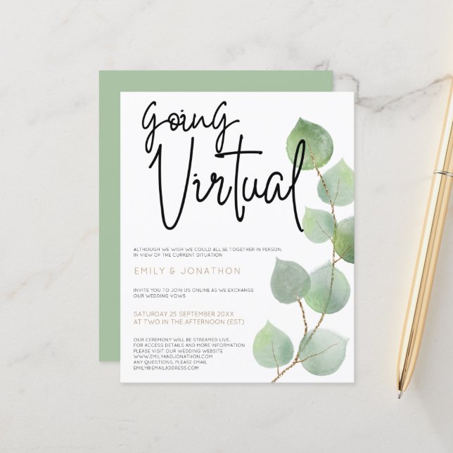 Budget Eucalyptus Leaves Script Virtual Wedding (Front/Back In Situ)