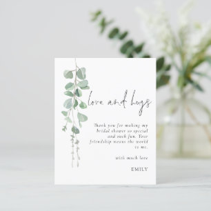 Budget Eucalyptus Love Hugs Bridal Shower Thanks