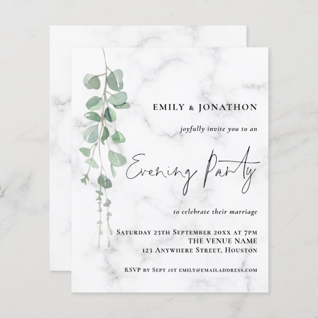Budget Eucalyptus Marble Wedding Evening Party  (Front/Back)