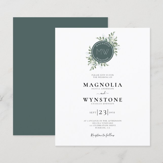 BUDGET Eucalyptus Monogram Wedding Invitation (Front/Back)