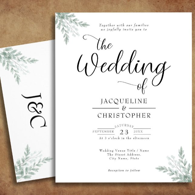 Budget Eucalyptus Monogram Wedding Invitation Flyer (Creator Uploaded)