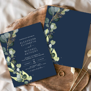 Budget Eucalyptus Navy Blue Greenery Wedding Flyer