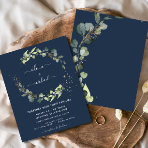 Budget Eucalyptus Navy Blue Wedding Invitations Flyer