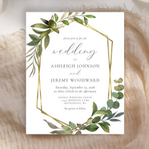 Budget Eucalyptus Olive Gold Geo Wedding Invite