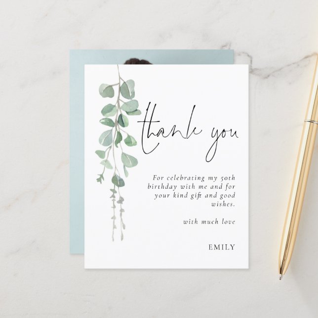 Budget Eucalyptus Photo 50th birthday Thank You (Front/Back In Situ)