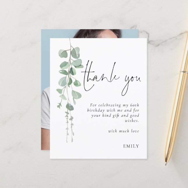 Budget Eucalyptus Photo 60th birthday Thank You (Front/Back In Situ)