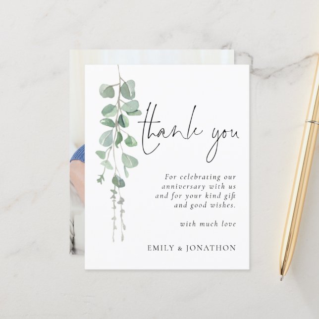 Budget Eucalyptus Photo Anniversary Thank You (Front/Back In Situ)