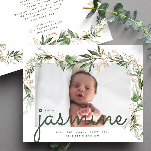 Budget Eucalyptus Photo Baby Birth Announcement Flyer