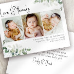 Budget Eucalyptus Photo Baby Thank You Card<br><div class="desc">A modern eucalyptus photo baby thank you card. The photographs of the models are for illustrative purposes and can be changed to your own. **PLEASE READ BEFORE PURCHASING** 1. Budget stationery measures 4.5" x 5.6" and fits inside an A6 envelope. You can add white envelopes to your order. 2. Each...</div>