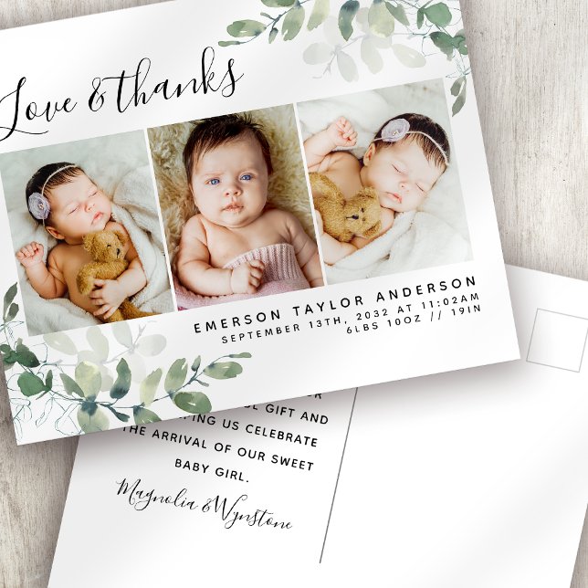 Budget Eucalyptus Photo Baby Thank You Postcard (Creator Uploaded)