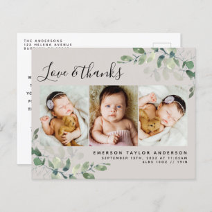 Budget Eucalyptus Photo Baby Thank You Postcard