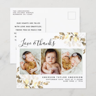 Budget Eucalyptus Photo Baby Thank You Postcard