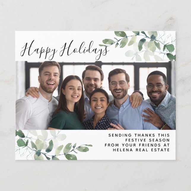 Budget Eucalyptus Photo Happy Holidays Card (Front)