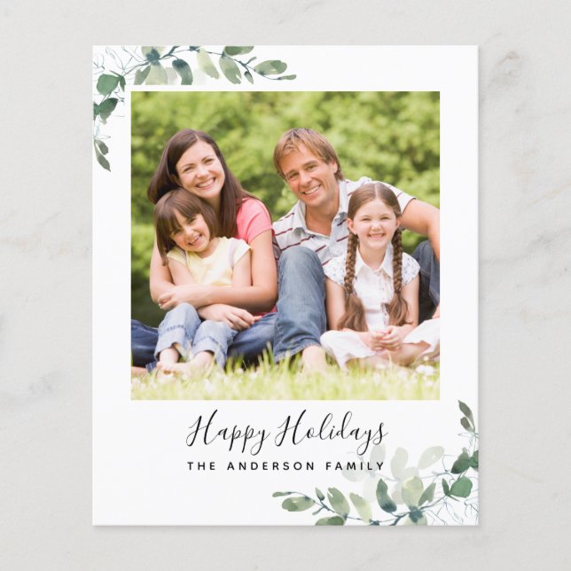 Budget Eucalyptus Photo Happy Holidays Card (Front)