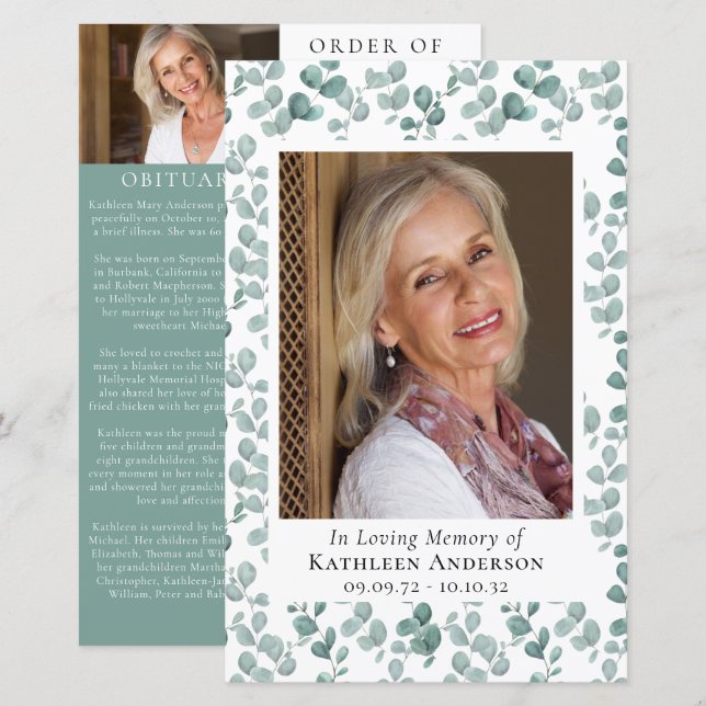 BUDGET Eucalyptus Photo Memorial Service Program (Front/Back)