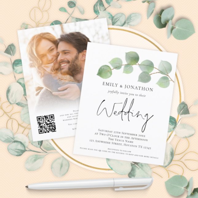 BUDGET Eucalyptus Photo QR Code Wedding Invite (Creator Uploaded)