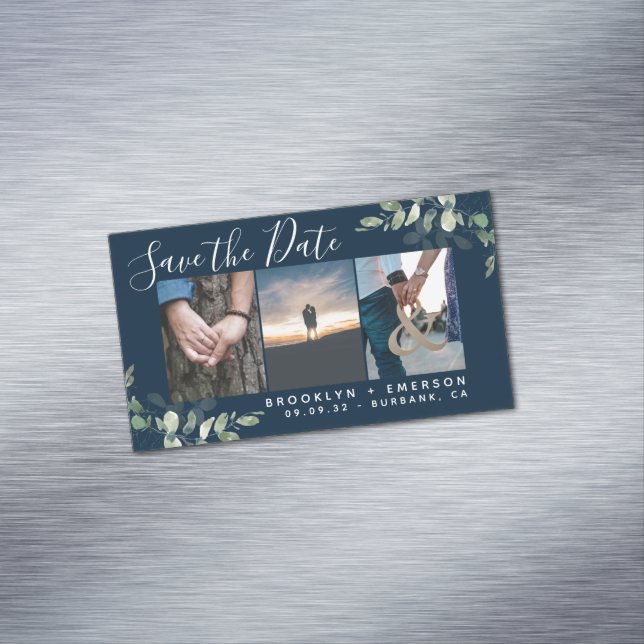 Budget Eucalyptus Photo Save the Date  Magnetic Business Card (In Situ)