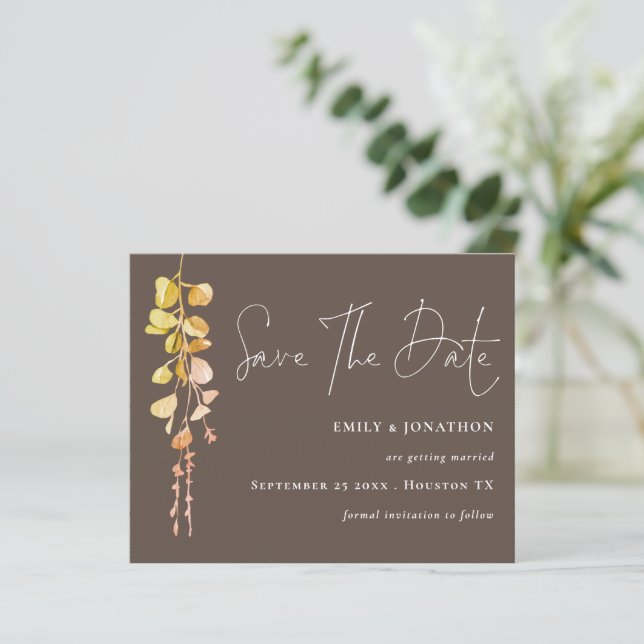 Budget Eucalyptus QR Code Earth Tone Save The Date (Standing Front)