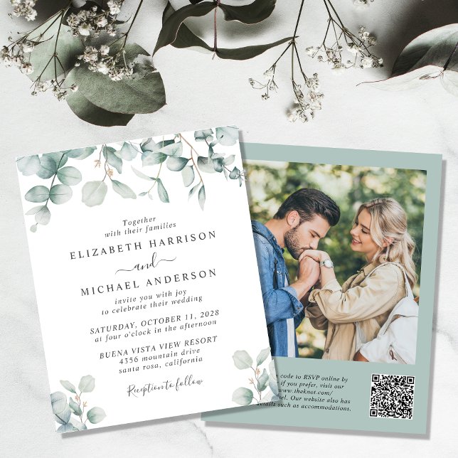 Budget Eucalyptus QR Code Photo Wedding Invitation (Creator Uploaded)
