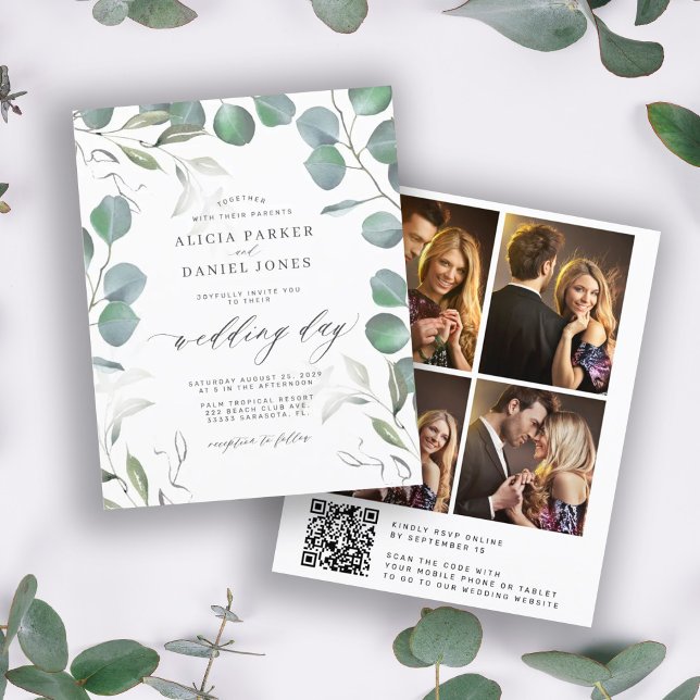 Budget eucalyptus QR CODE photo wedding Invitation (Creator Uploaded)