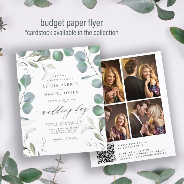 Budget eucalyptus QR CODE photo wedding Invitation Flyer (Creator Uploaded)