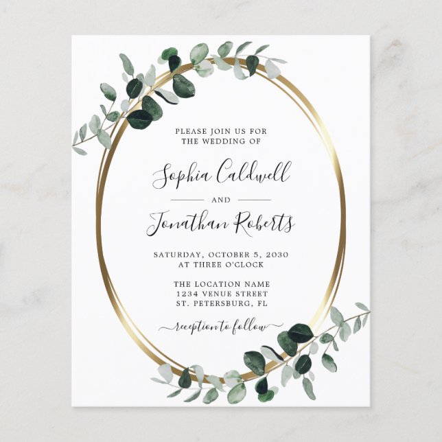 Budget Eucalyptus QR Code RSVP Wedding Invitation (Front)