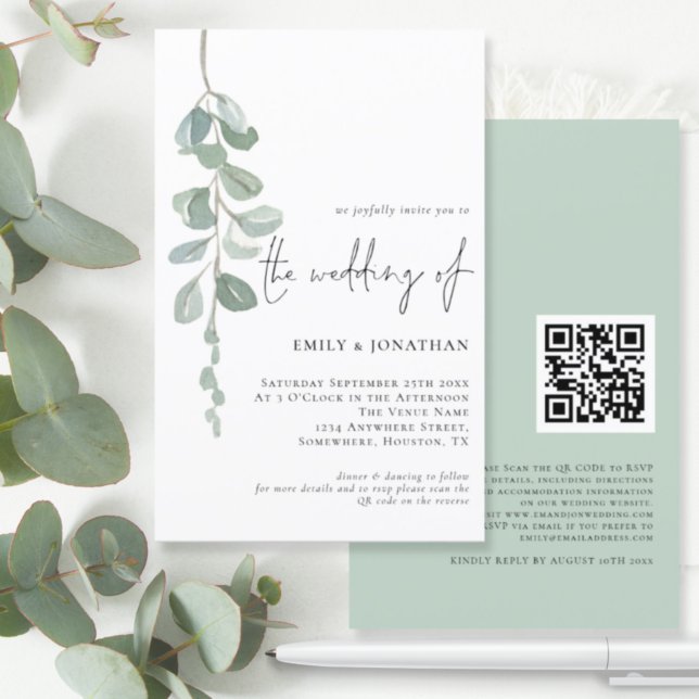 Budget Eucalyptus QR Code Script Wedding Invite (Creator Uploaded)