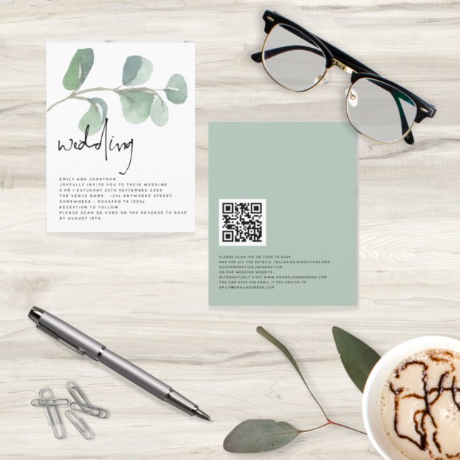 BUDGET Eucalyptus QR Code Script Wedding Invite (Creator Uploaded)
