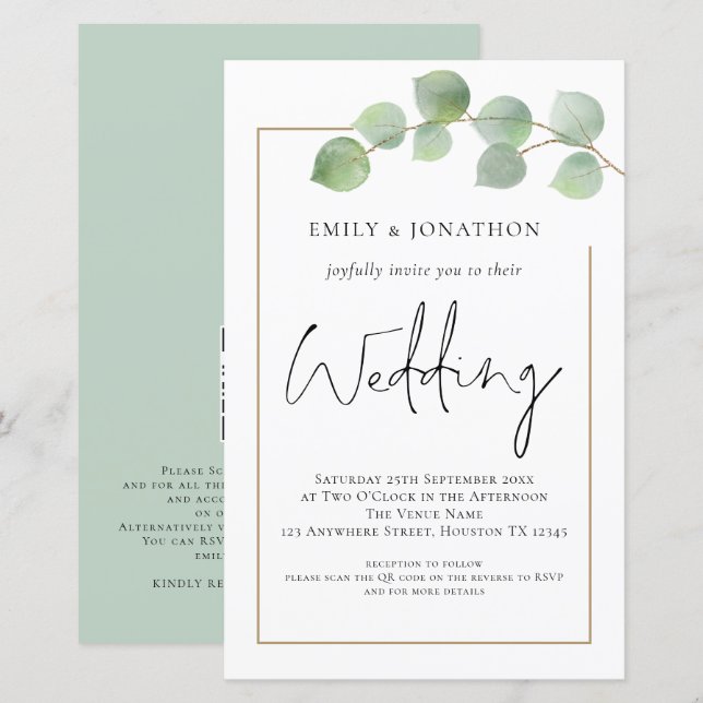 BUDGET Eucalyptus QR Code Wedding Invitation (Front/Back)