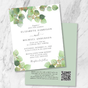 Budget Eucalyptus QR Code Wedding Invitation