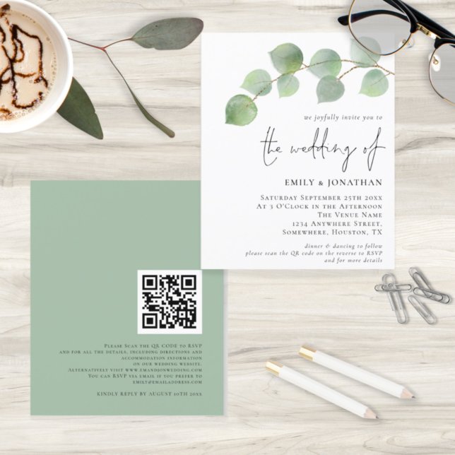 Budget Eucalyptus QR Code Wedding Invitation (Creator Uploaded)