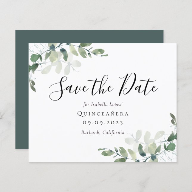BUDGET Eucalyptus Quinceañera Save the Date (Front/Back)