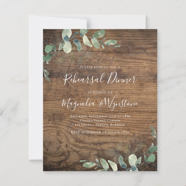 Budget Eucalyptus Rehearsal Dinner Invitation (Front)