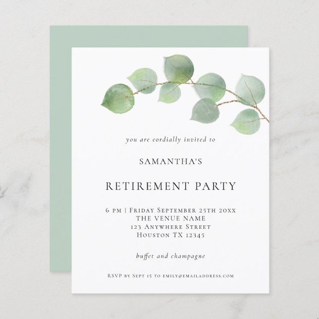 Budget Eucalyptus Retirement Party Invitation (Front/Back)