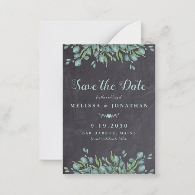 Budget Eucalyptus Rustic Save The Date Card (Front)