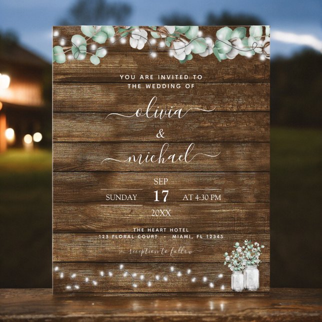 Budget Eucalyptus Rustic Wedding Invitations (Creator Uploaded)