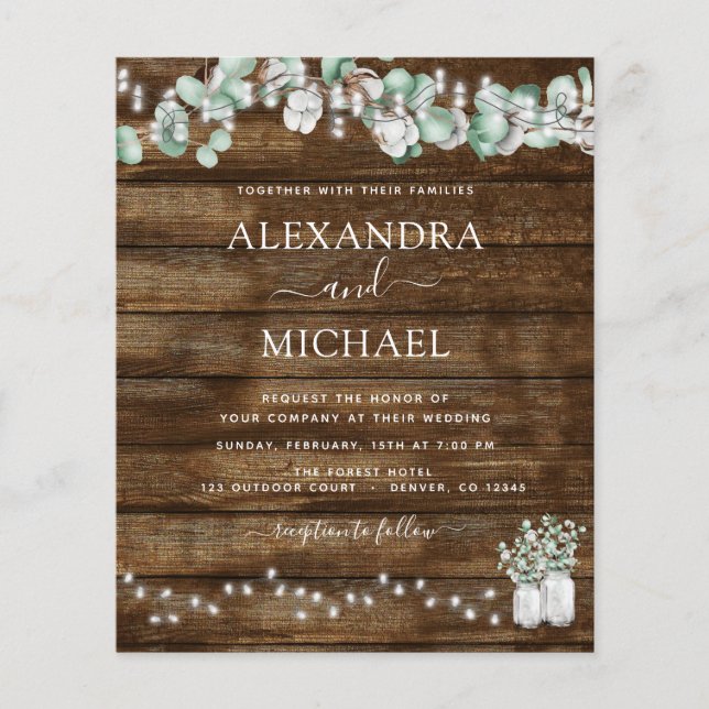 Budget Eucalyptus Rustic Wedding Invitations Flyer (Front)