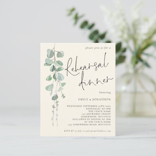 Budget Eucalyptus Sage Cream Rehearsal Dinner (Standing Front)