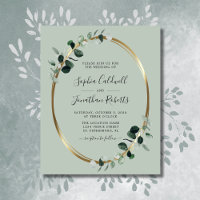 Budget Eucalyptus Sage Gold Foil Wedding Invite